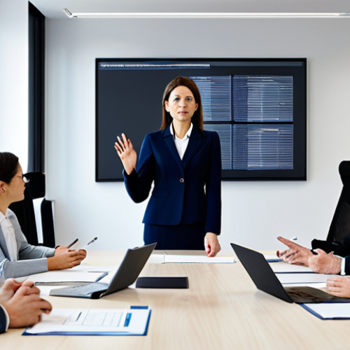 Home 5 정책분석사와 효과적인 커뮤니케이션 사례 - **Image Prompt:** "A professional female political analyst in a modern office setting, presenting a ...